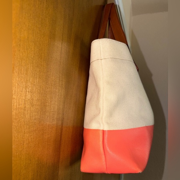 Fossil Austin Shopper Tote Bag in Coral Canvas with Leather Straps & Key Detail - Picture 6 of 17